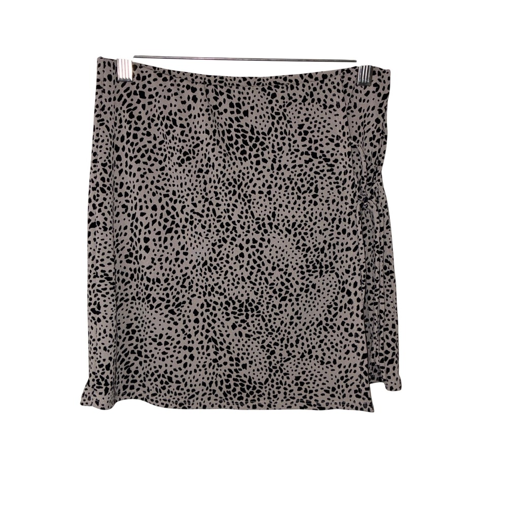 375 Windsor Mini Skirt Large Tan Black Animal Print Side Slit High Waisted